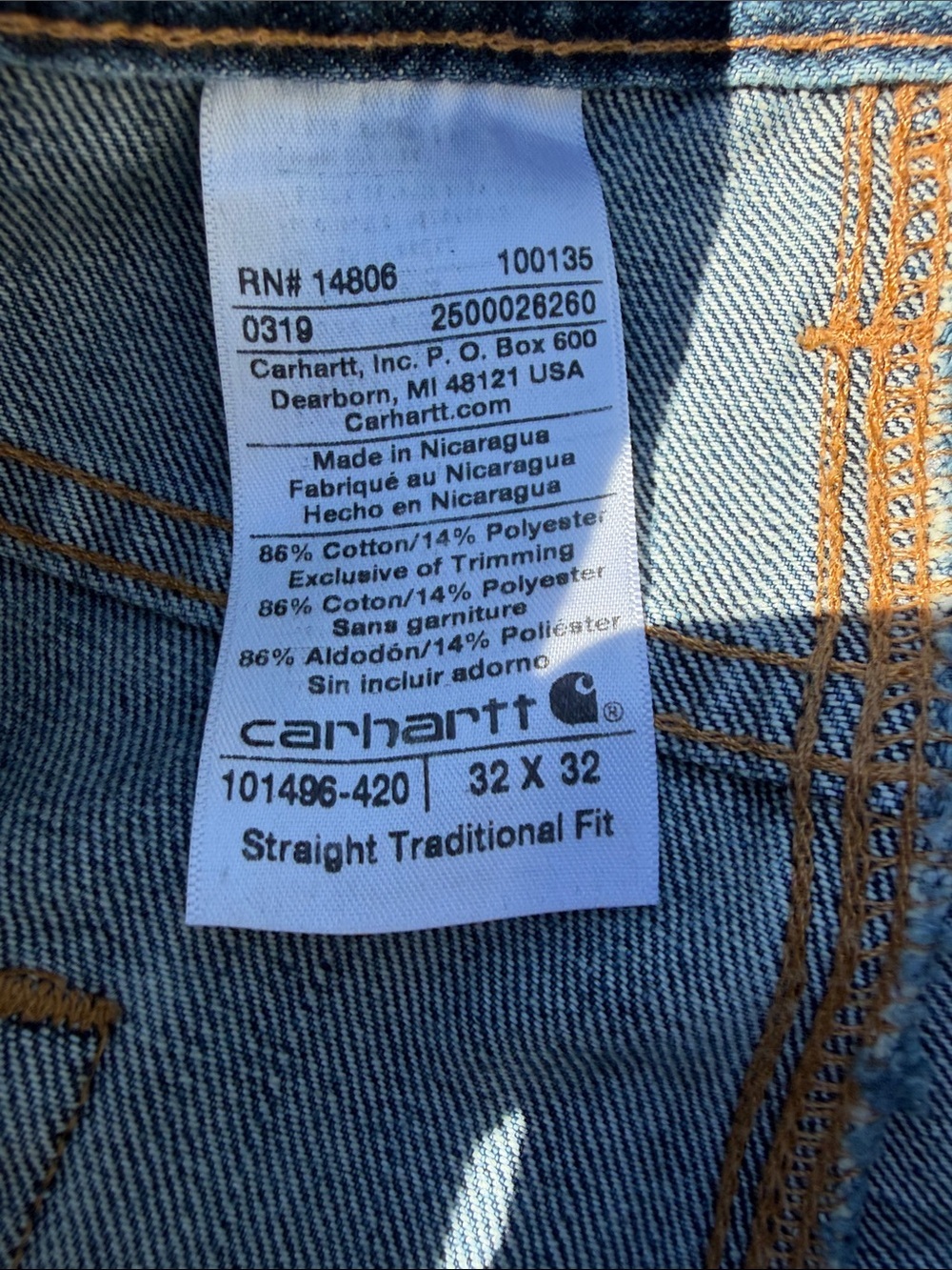 NWOT Carhartt Denim Jeans - Picture 2 of 2